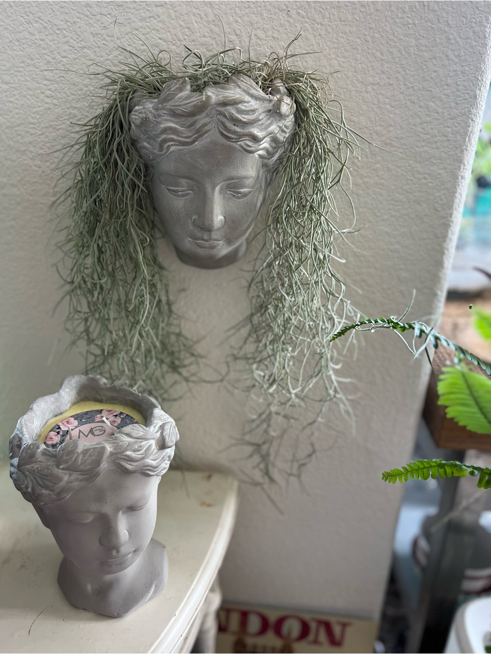 Set of 2 Greco-Roman Cement Goddess Bust Wall Planter & Scented Candle Set